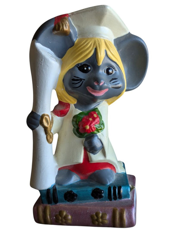 Vintage Hand-Painted Ceramic Graduation Mouse Bookends