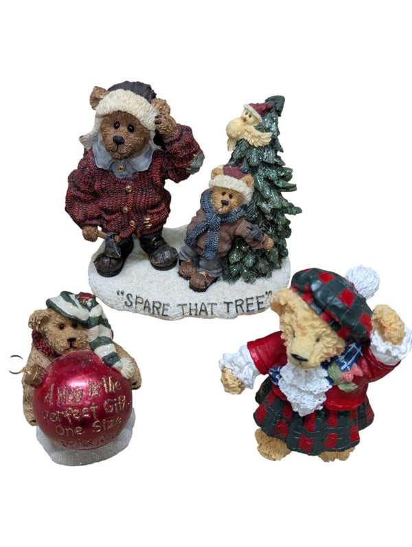 Boyds Bears & Friends Christmas Figurine Lot – Bearstone Collection, Ornament Bear & Scottish Bear