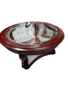 Oval Glass-Top Coffee Table with Carved Wood Base
