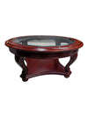 Oval Glass-Top Coffee Table with Carved Wood Base