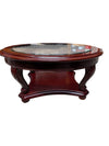 Oval Glass-Top Coffee Table with Carved Wood Base