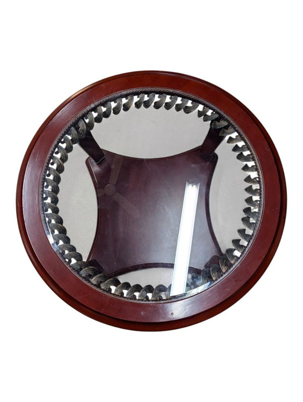 Oval Glass-Top Coffee Table with Carved Wood Base