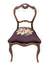 Antique-Style Carved Wood Side Chair with Floral Needlepoint Seat
