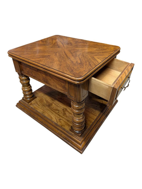 Rectangle Wood End Table with Drawer & Lower Shelf