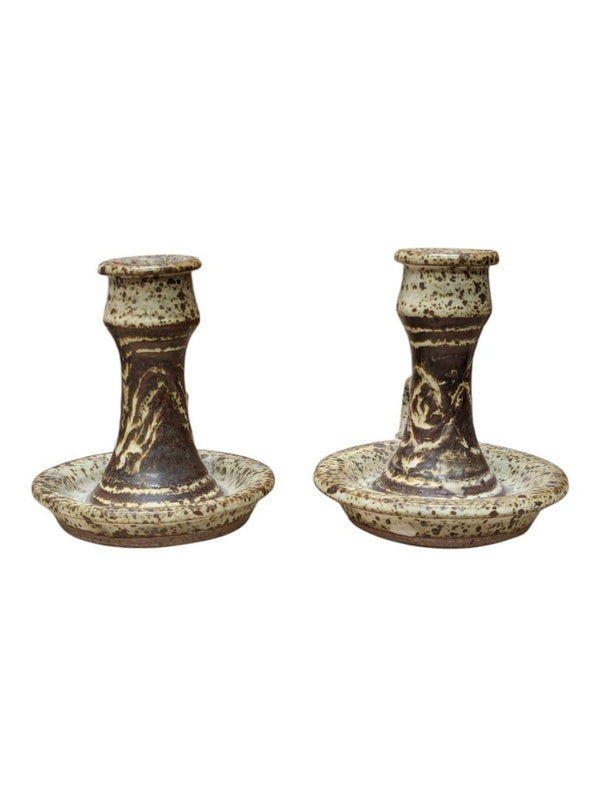 Pair of Studio Pottery Speckled Ceramic Candle Holders