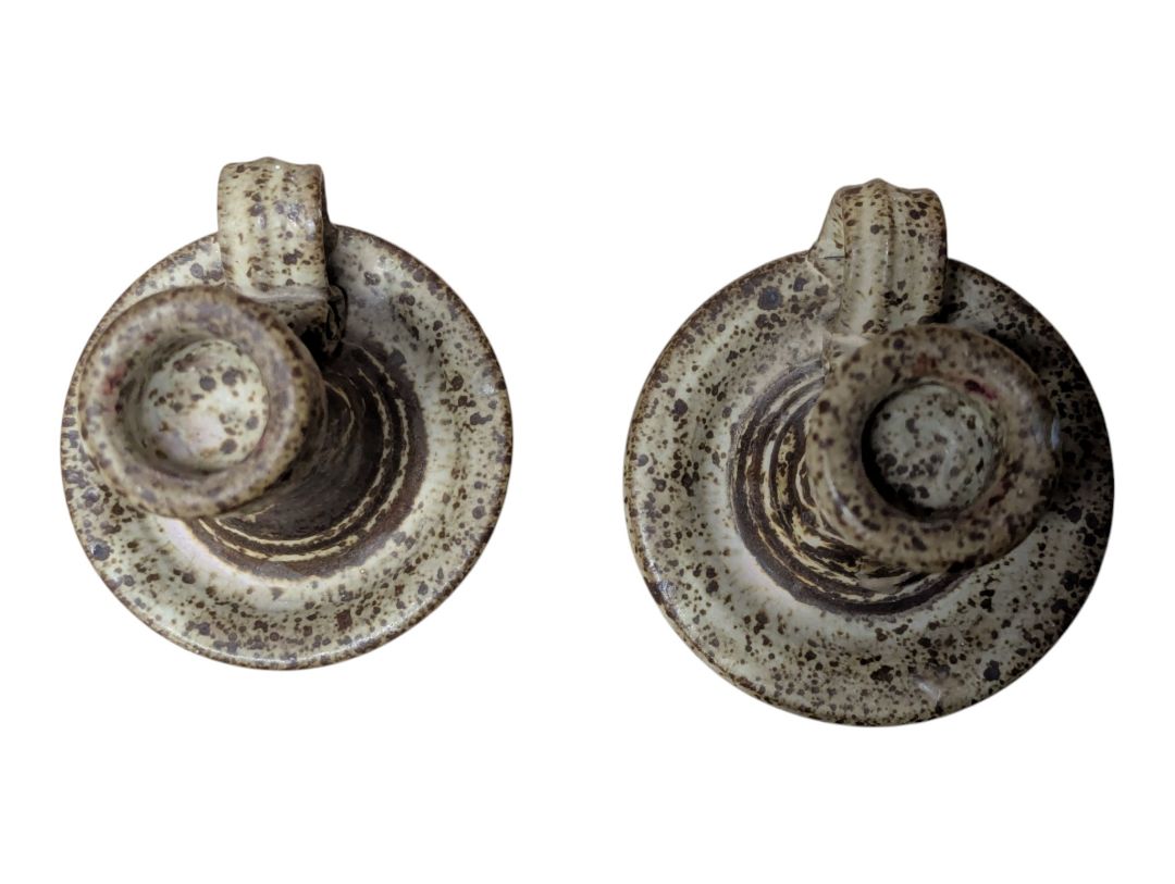 Pair of Studio Pottery Speckled Ceramic Candle Holders