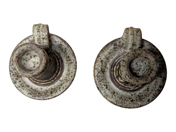 Pair of Studio Pottery Speckled Ceramic Candle Holders