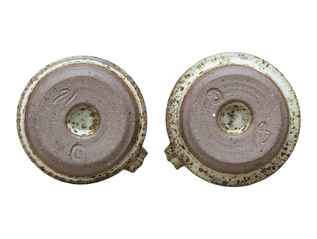Pair of Studio Pottery Speckled Ceramic Candle Holders