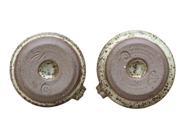 Pair of Studio Pottery Speckled Ceramic Candle Holders