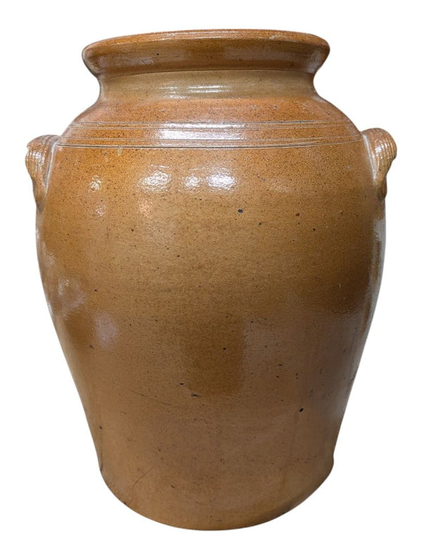 Vintage Brown Glazed Stoneware Crock Jar with Side Handles
