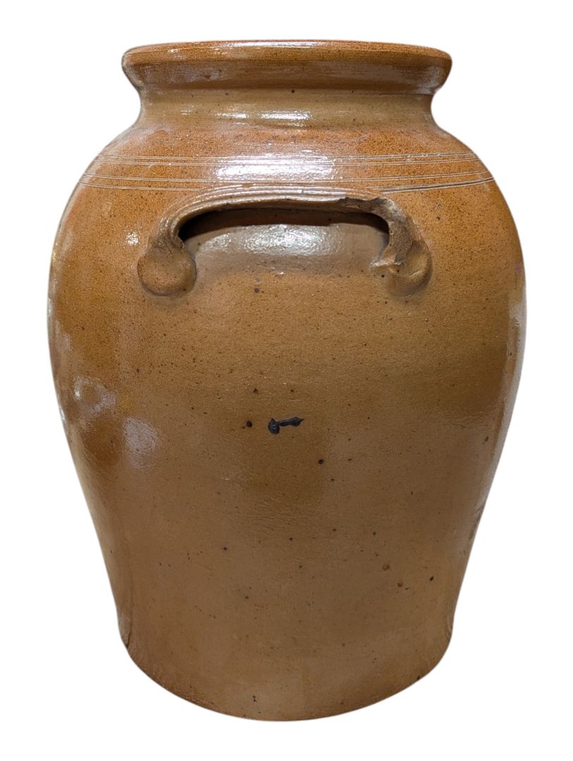 Vintage Brown Glazed Stoneware Crock Jar with Side Handles