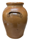 Vintage Brown Glazed Stoneware Crock Jar with Side Handles