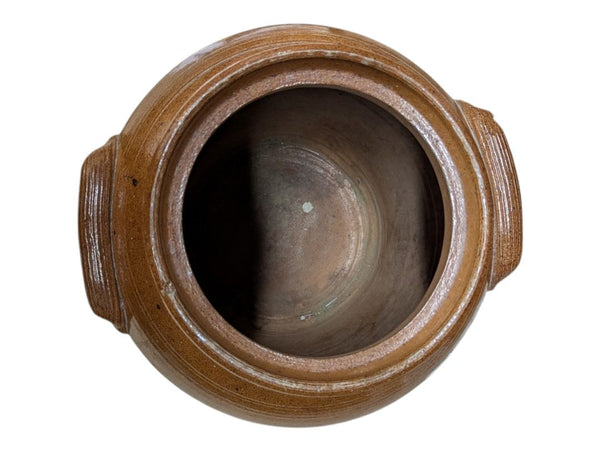 Vintage Brown Glazed Stoneware Crock Jar with Side Handles