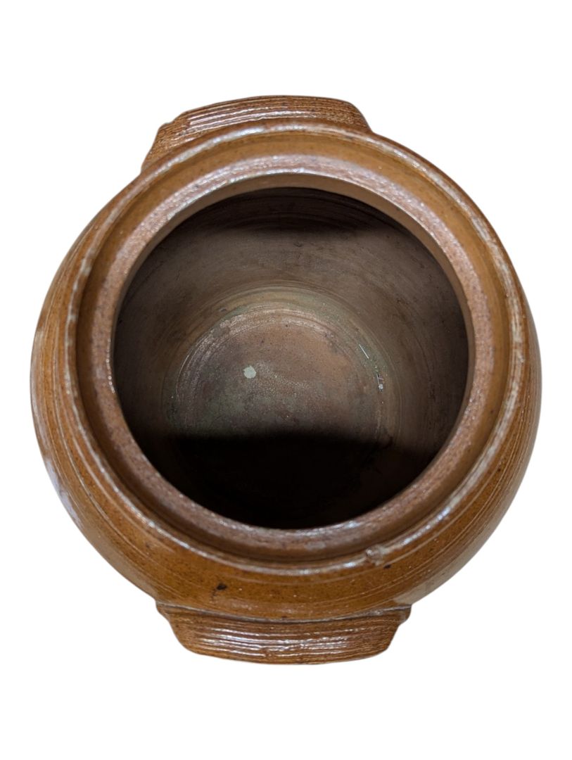 Vintage Brown Glazed Stoneware Crock Jar with Side Handles