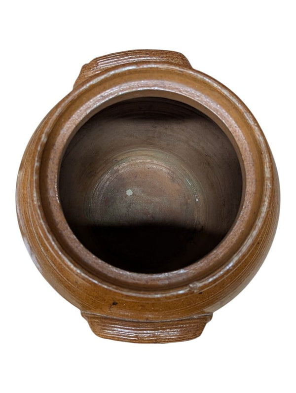 Vintage Brown Glazed Stoneware Crock Jar with Side Handles
