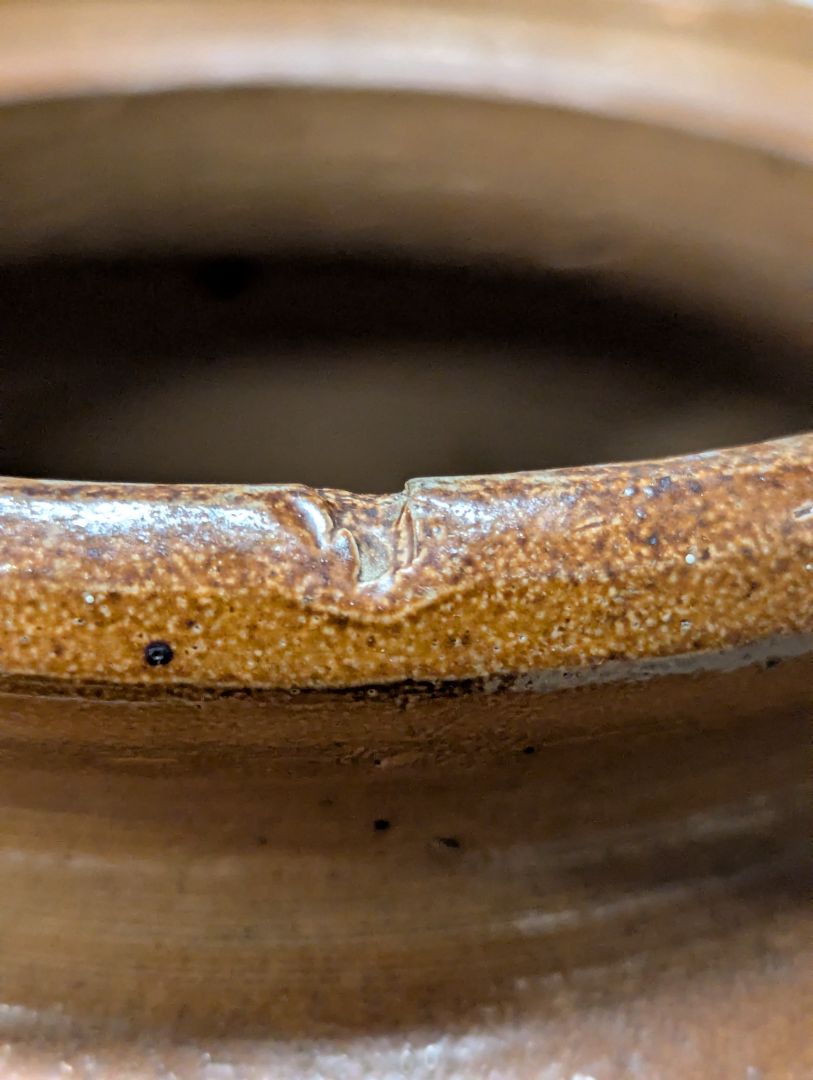 Vintage Brown Glazed Stoneware Crock Jar with Side Handles