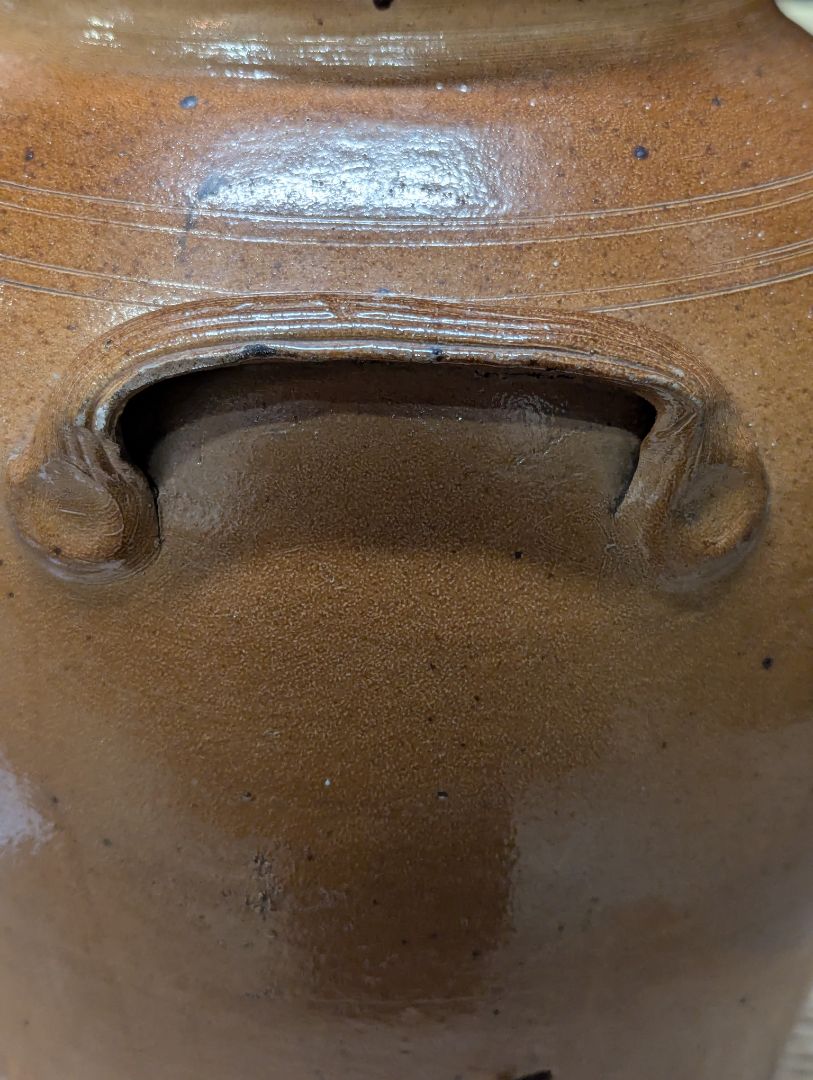 Vintage Brown Glazed Stoneware Crock Jar with Side Handles