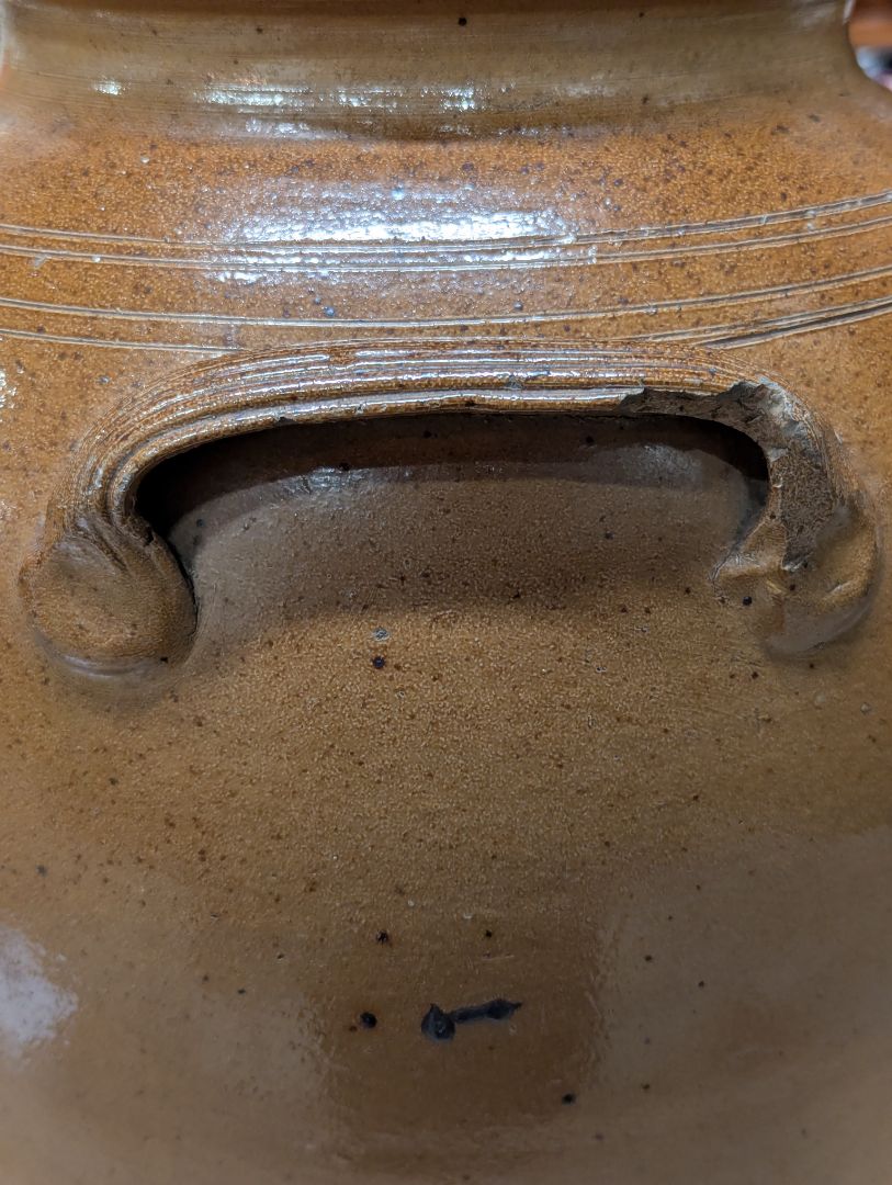 Vintage Brown Glazed Stoneware Crock Jar with Side Handles