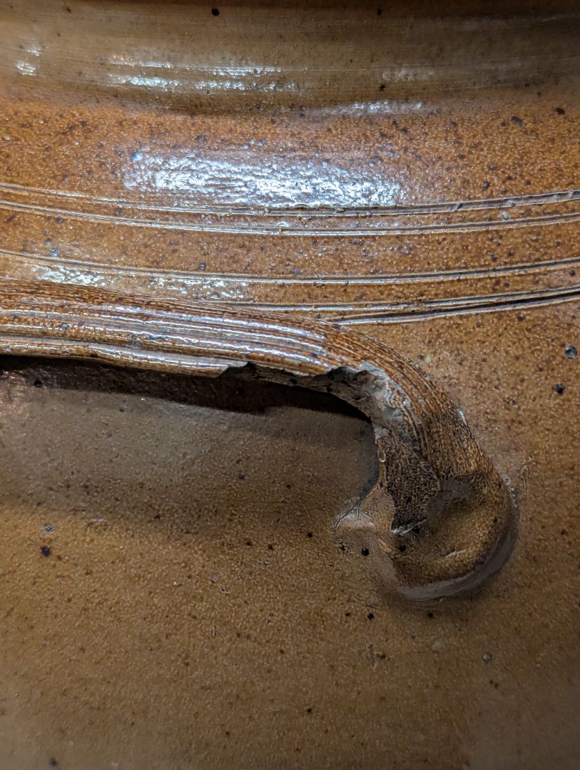 Vintage Brown Glazed Stoneware Crock Jar with Side Handles