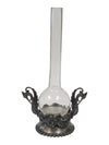 Pair of Vintage Glass Bud Vases with Ornate Metal Stands