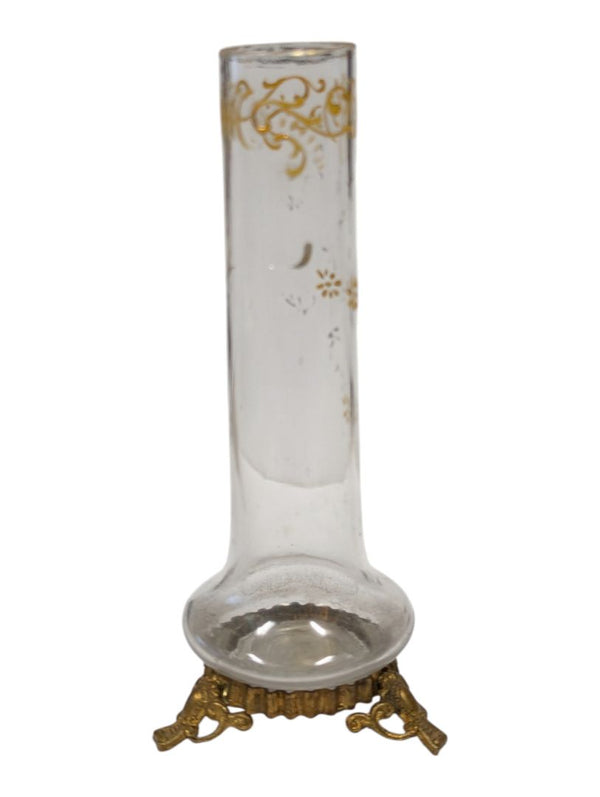 Pair of Vintage Glass Bud Vases with Ornate Metal Stands