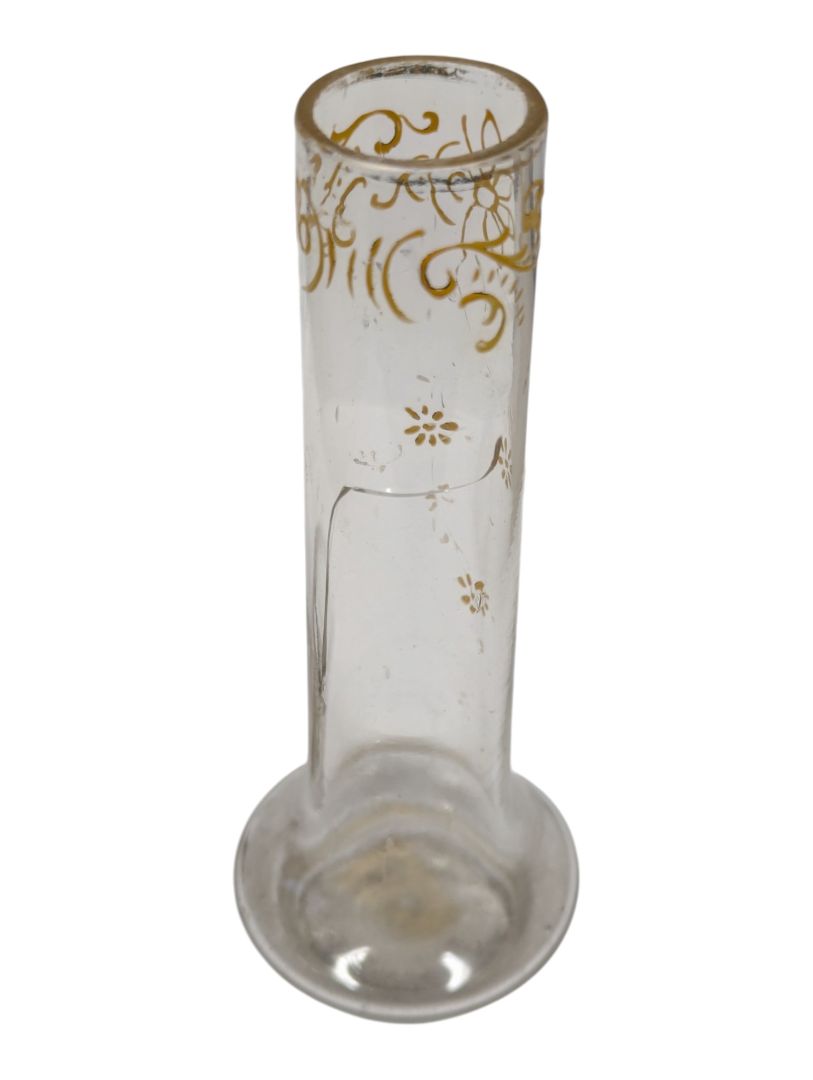 Pair of Vintage Glass Bud Vases with Ornate Metal Stands