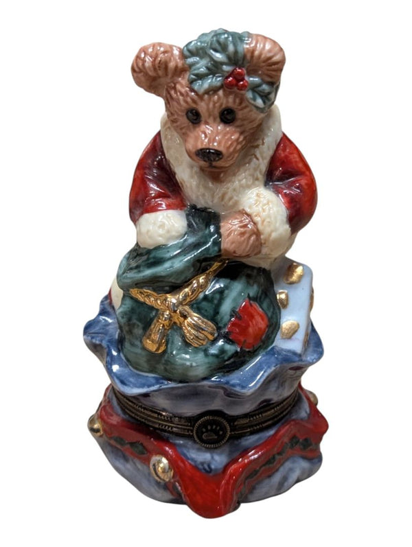 Christmas Bear & Moose Collectible Miniature Lot – Hinged Trinket Box, Sleigh, Wagons & Reindeer Display
