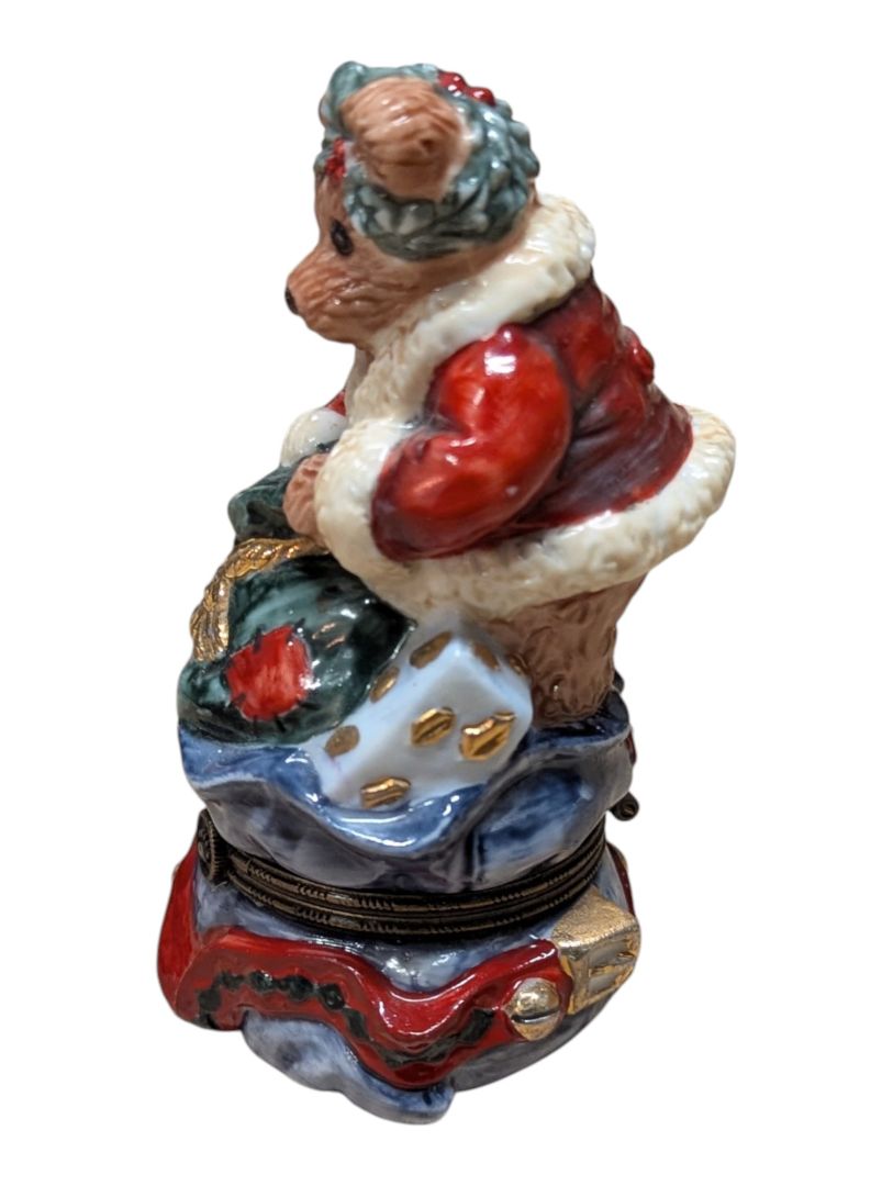 Christmas Bear & Moose Collectible Miniature Lot – Hinged Trinket Box, Sleigh, Wagons & Reindeer Display