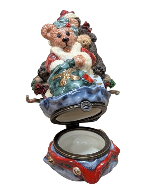 Christmas Bear & Moose Collectible Miniature Lot – Hinged Trinket Box, Sleigh, Wagons & Reindeer Display