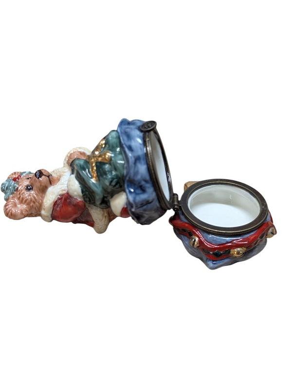 Christmas Bear & Moose Collectible Miniature Lot – Hinged Trinket Box, Sleigh, Wagons & Reindeer Display