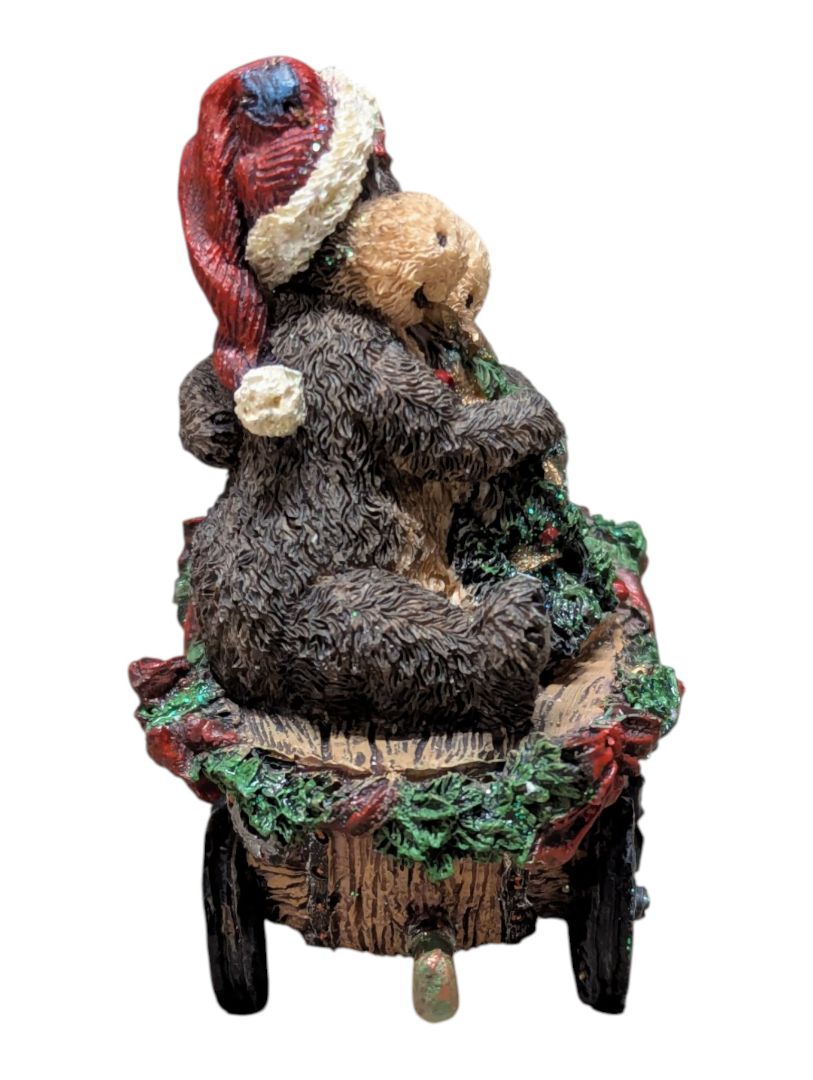 Christmas Bear & Moose Collectible Miniature Lot – Hinged Trinket Box, Sleigh, Wagons & Reindeer Display