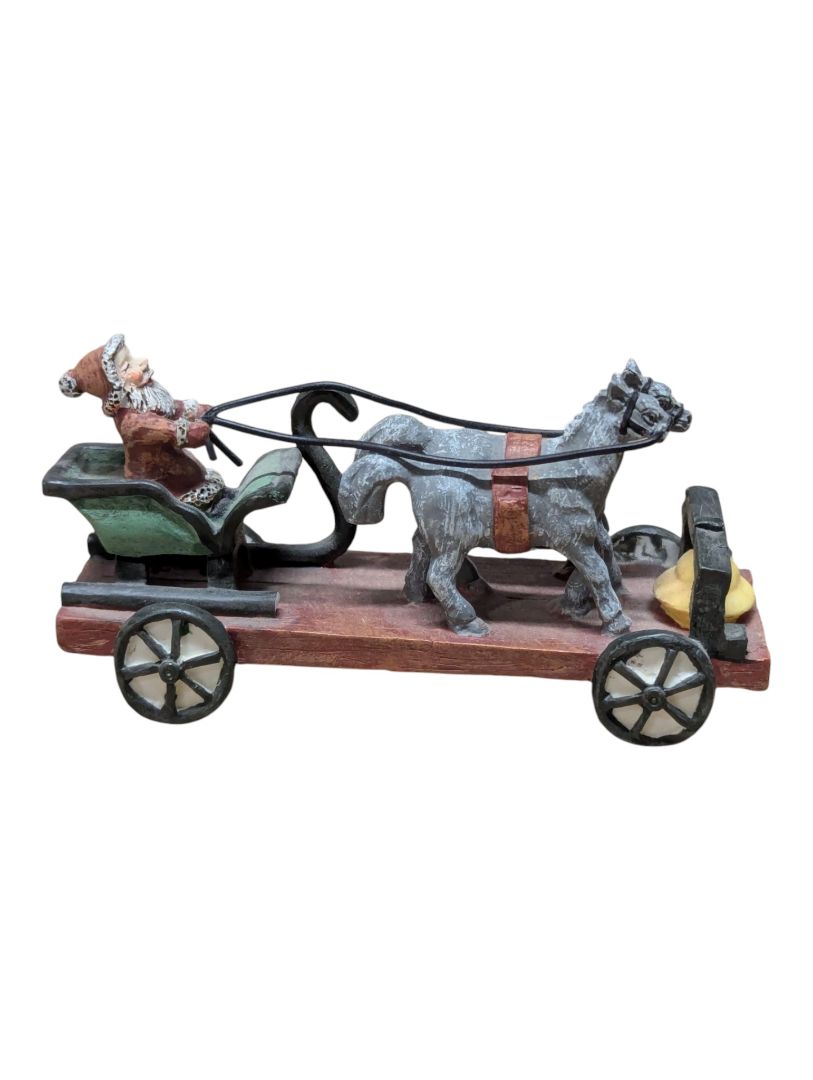 Christmas Bear & Moose Collectible Miniature Lot – Hinged Trinket Box, Sleigh, Wagons & Reindeer Display