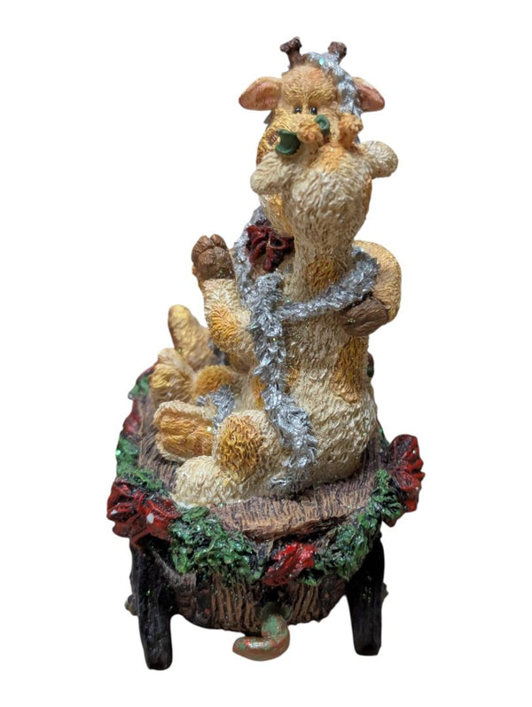 Christmas Bear & Moose Collectible Miniature Lot – Hinged Trinket Box, Sleigh, Wagons & Reindeer Display