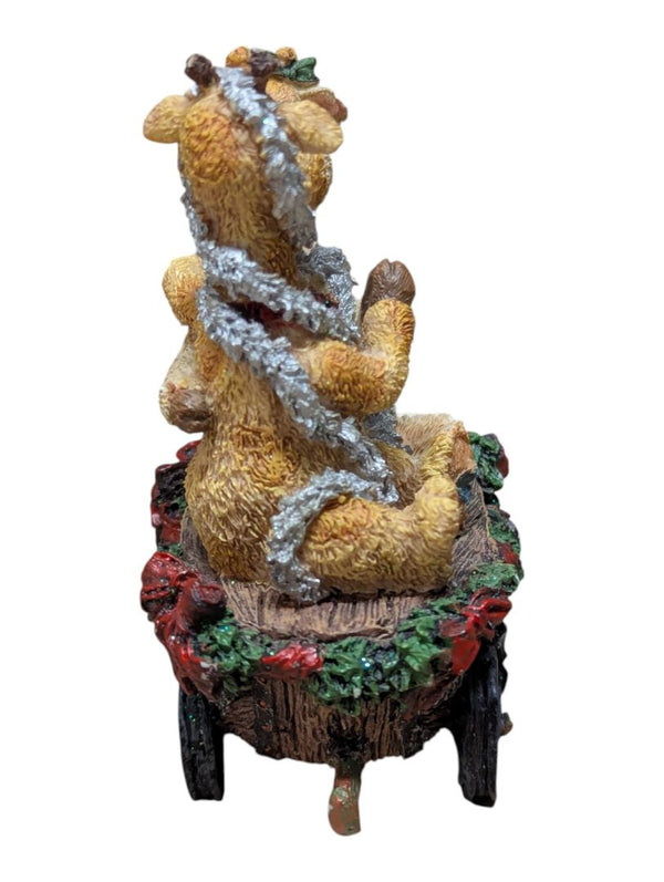 Christmas Bear & Moose Collectible Miniature Lot – Hinged Trinket Box, Sleigh, Wagons & Reindeer Display