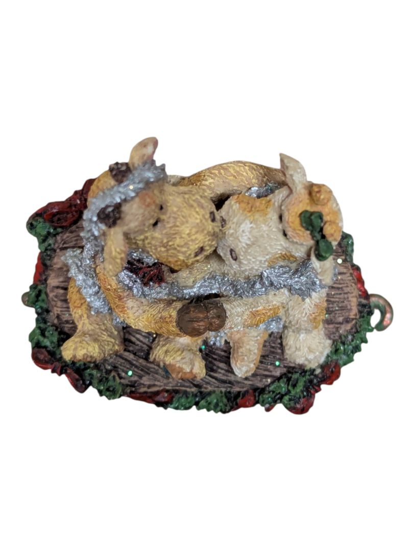 Christmas Bear & Moose Collectible Miniature Lot – Hinged Trinket Box, Sleigh, Wagons & Reindeer Display