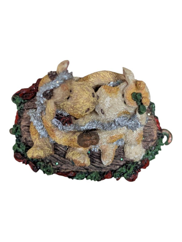 Christmas Bear & Moose Collectible Miniature Lot – Hinged Trinket Box, Sleigh, Wagons & Reindeer Display