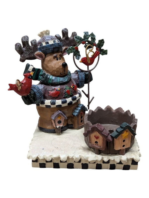 Christmas Bear & Moose Collectible Miniature Lot – Hinged Trinket Box, Sleigh, Wagons & Reindeer Display