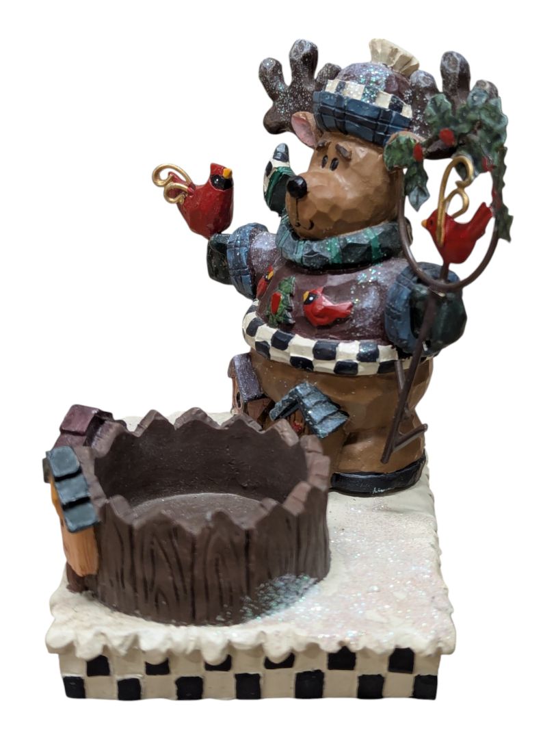 Christmas Bear & Moose Collectible Miniature Lot – Hinged Trinket Box, Sleigh, Wagons & Reindeer Display
