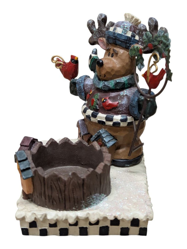 Christmas Bear & Moose Collectible Miniature Lot – Hinged Trinket Box, Sleigh, Wagons & Reindeer Display