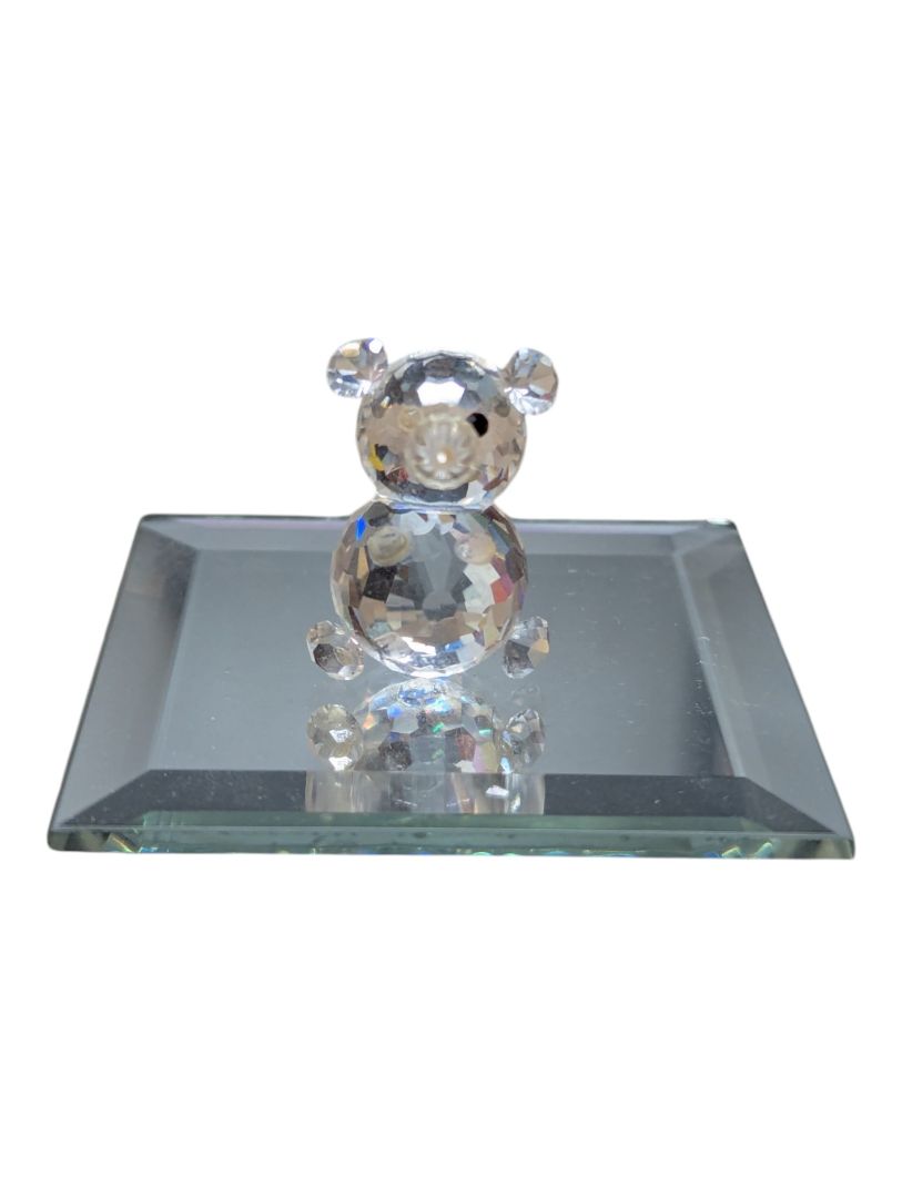 Crystal Bear Figurine with Mirrored Display Base