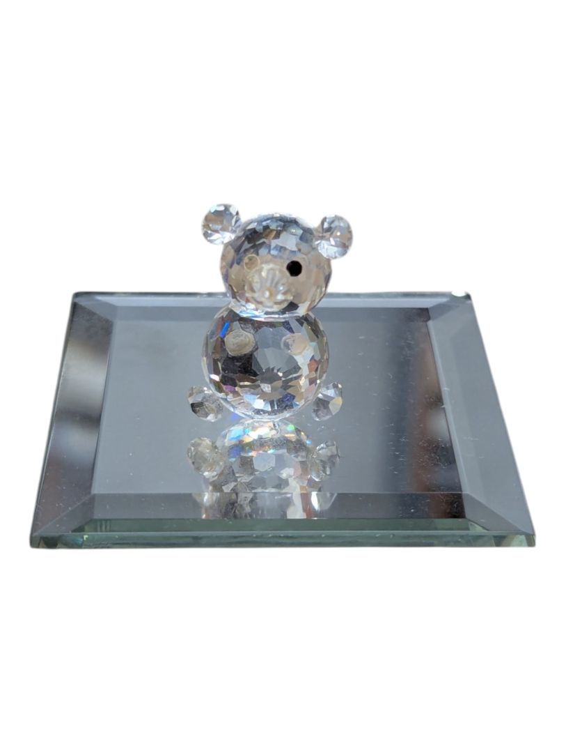 Crystal Bear Figurine with Mirrored Display Base