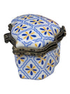 Porcelain Art Blue & Yellow Floral Porcelain Trinket Box / Pillbox
