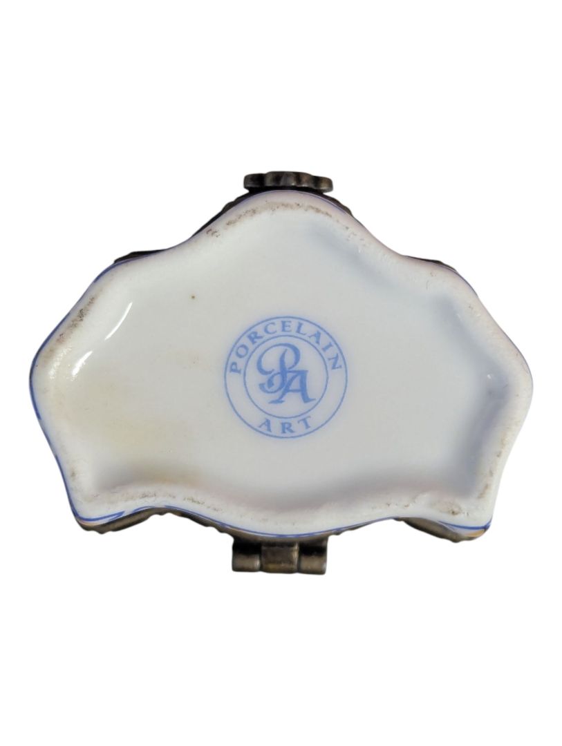 Porcelain Art Blue & Yellow Floral Porcelain Trinket Box / Pillbox