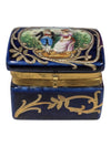 Vintage Cobalt Blue Porcelain Pill Box with Hand-Painted Courting Couple Scene