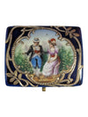 Vintage Cobalt Blue Porcelain Pill Box with Hand-Painted Courting Couple Scene