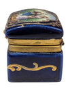Vintage Cobalt Blue Porcelain Pill Box with Hand-Painted Courting Couple Scene
