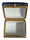 Vintage Cobalt Blue Porcelain Pill Box with Hand-Painted Courting Couple Scene
