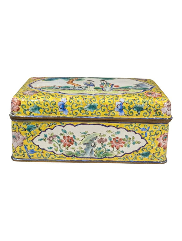 Chinese Hand-Painted Enamel on Copper Hinged Trinket Box