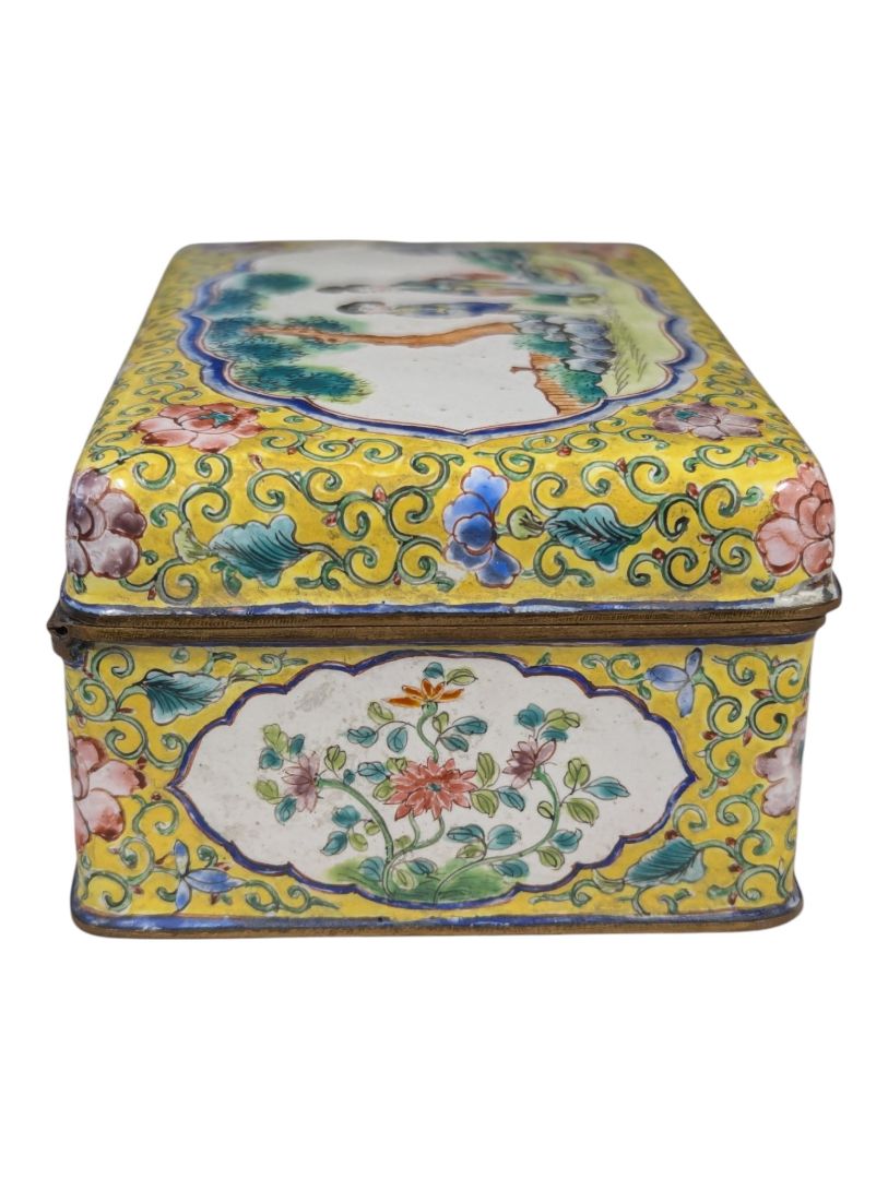 Chinese Hand-Painted Enamel on Copper Hinged Trinket Box