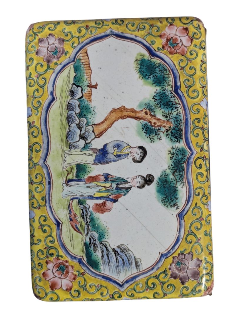 Chinese Hand-Painted Enamel on Copper Hinged Trinket Box